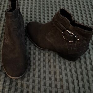 Unisa Black Suede Ankle Boots with Ring Accent